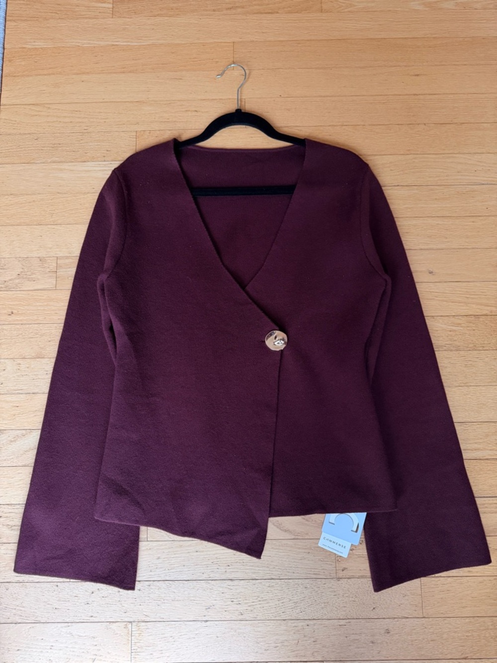 NWT COMMENSE Burgundy Gold Button Wrap Peplum Cardigan Size L